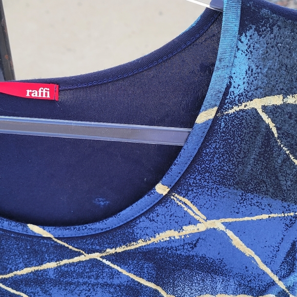 Raffi Navy Multi color screen print quarter sleeve Rayon Dress XL - Picture 2 of 8